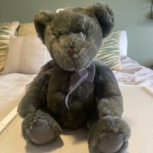 Dakin Gray Teddy Bear Plush Ribbon Bow Stuffed Animal Very Soft Sitting Bean Bag
